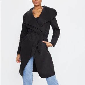 Black oversized waterfall belt coat